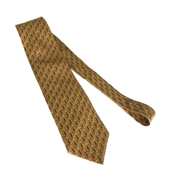 LANVIN "Paris" Gold & Pink Geometric Print 100% Silk, Made in France - Picture 2 of 14